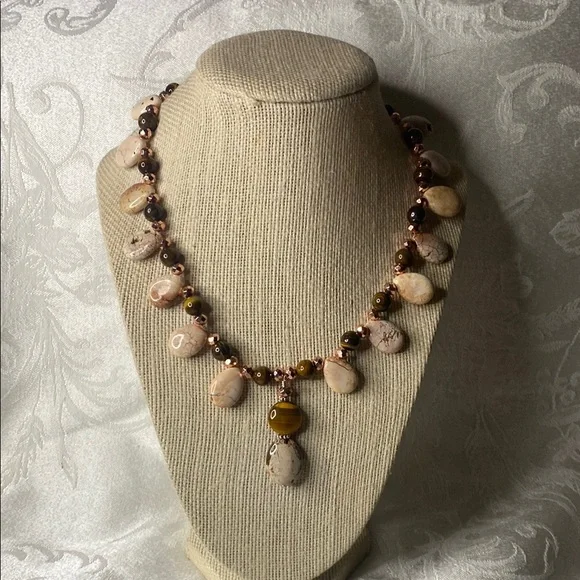 Handcrafted Pink Turquoise and Tiger’s Eye Necklace - Picture 1 of 6